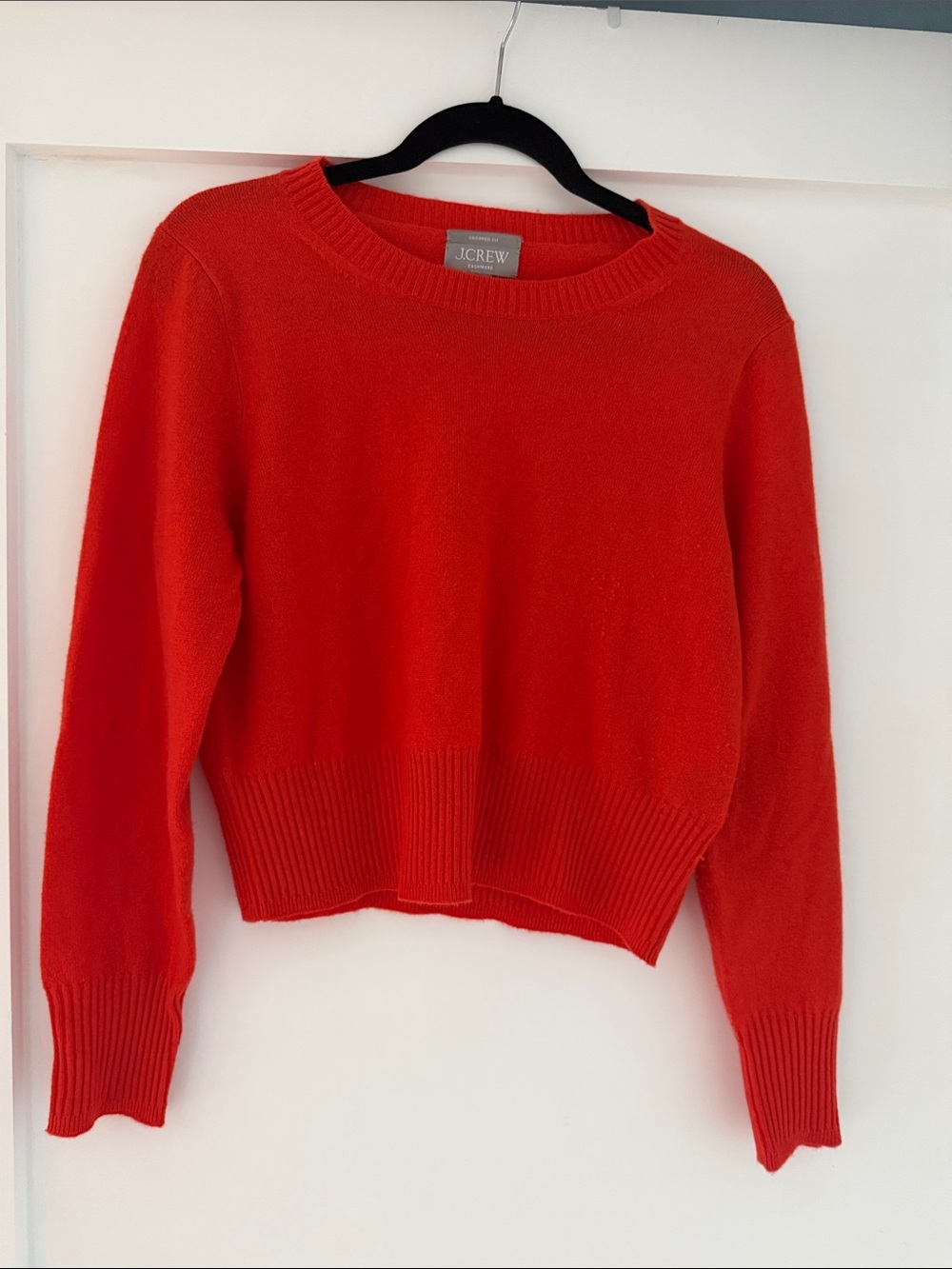 J. Crew Tomato Red Cashmere Crewneck Cropped Sweater